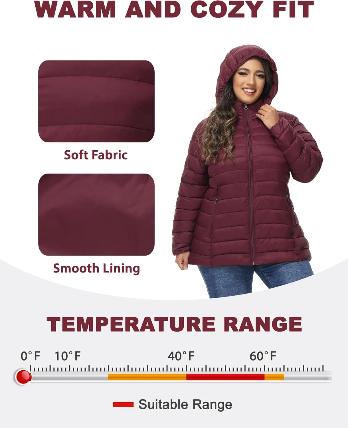 ROYAL MATRIX Women's Plus Size Puffer Jacket with Hood, Packable Lightweight Quilted Travel Outwear Puffer Coat with Pockets