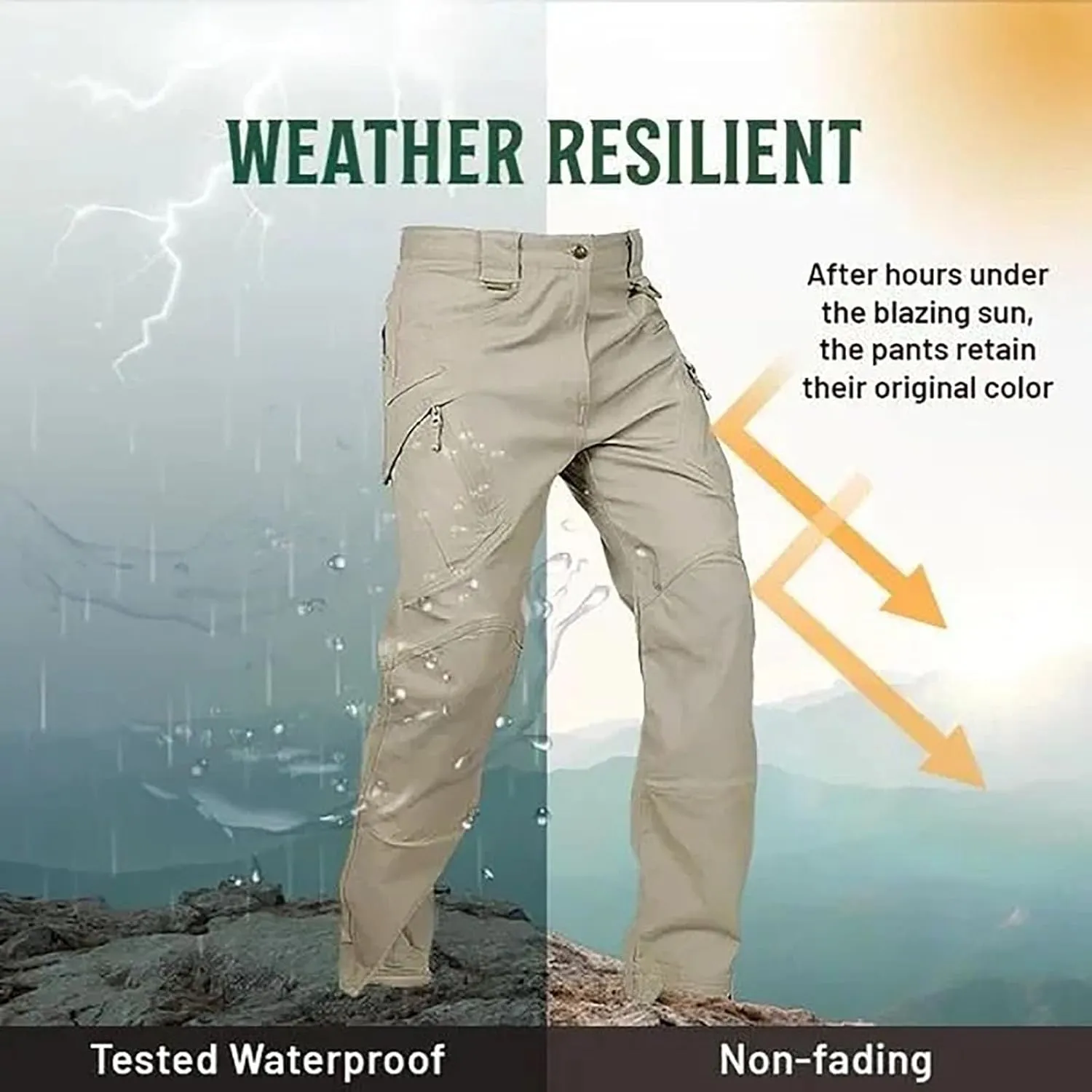Rugstor Flexcamo - Tactical Waterproof Pants, Lightweight Waterproof Quick Dry Tactical Pants with Belt