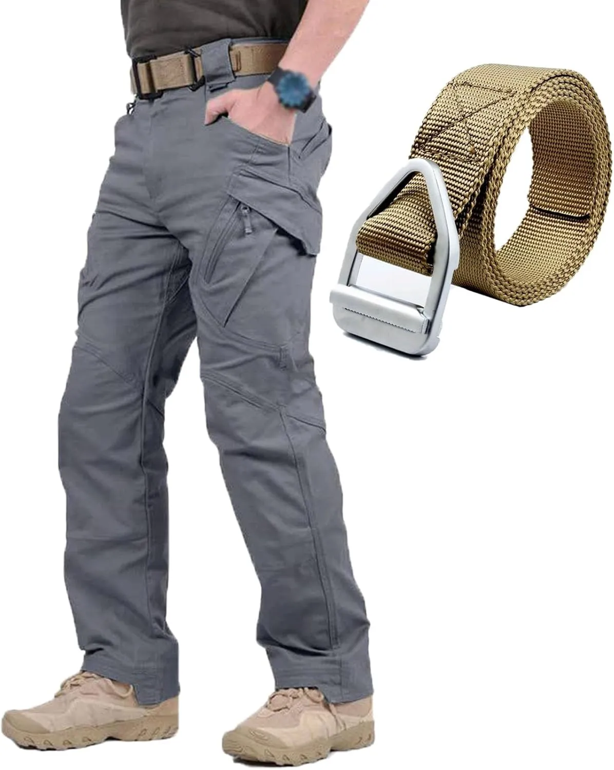 Rugstor Flexcamo - Tactical Waterproof Pants, Lightweight Waterproof Quick Dry Tactical Pants with Belt