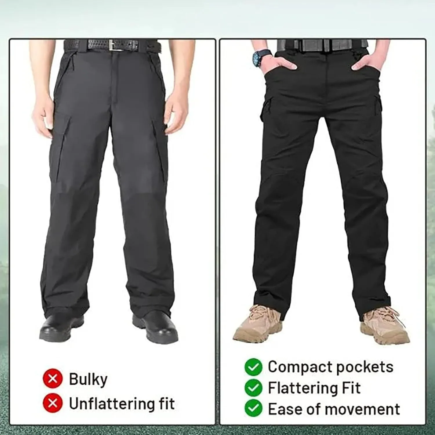 Rugstor Flexcamo - Tactical Waterproof Pants, Lightweight Waterproof Quick Dry Tactical Pants with Belt