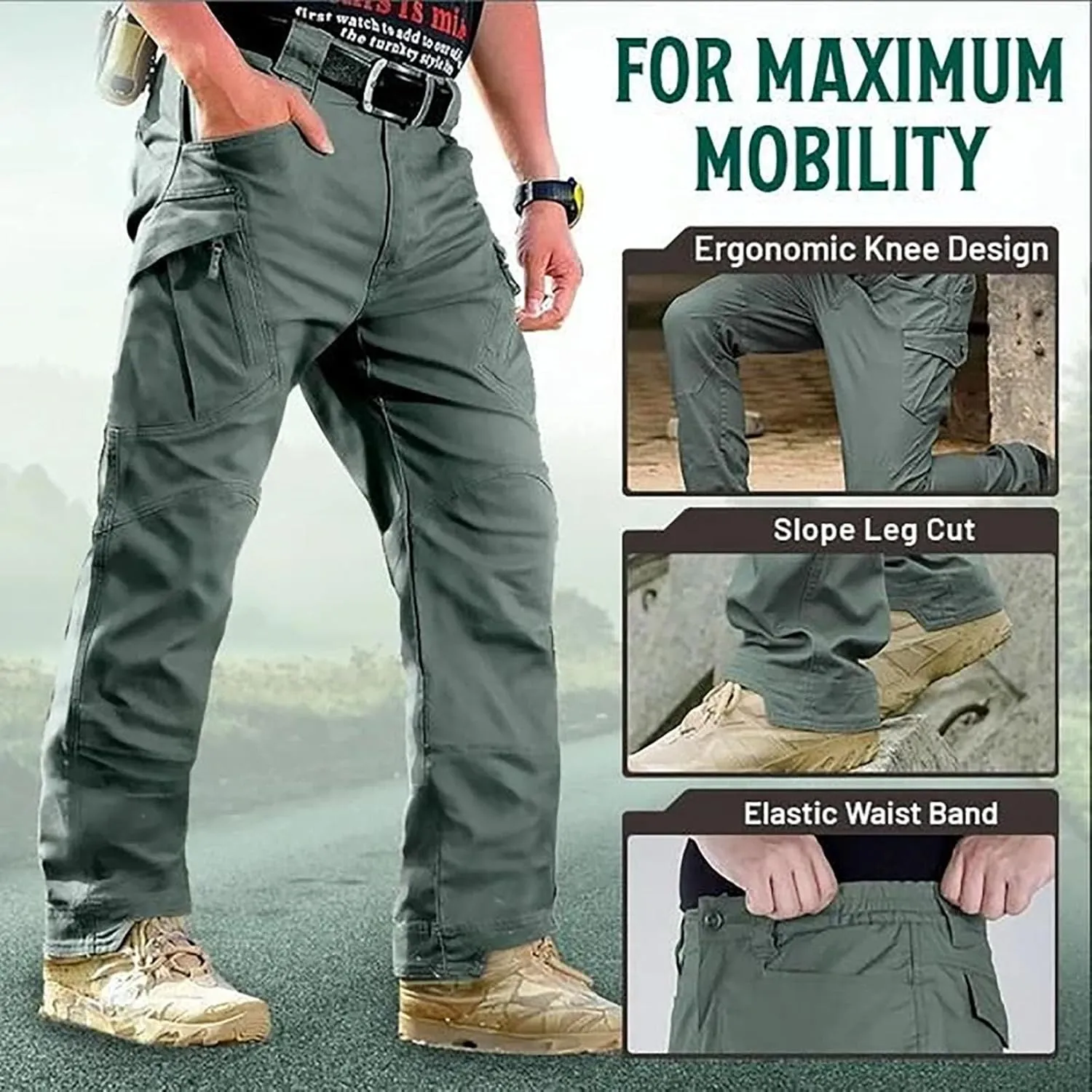Rugstor Flexcamo - Tactical Waterproof Pants, Lightweight Waterproof Quick Dry Tactical Pants with Belt