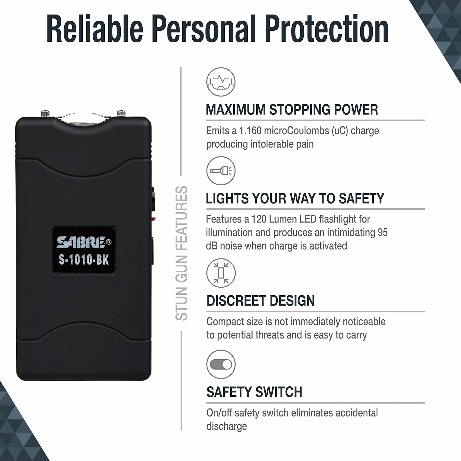 SABRE Pepper Spray And 2-in-1 Stun Gun and Flashlight, 25 Bursts of Max Strength OC Spray, Intuitive Finger Grip, 0.54 fl oz, Painful 1.160 µC Charge, 120 Lumens, Rechargeable, Safety Switch, Holster