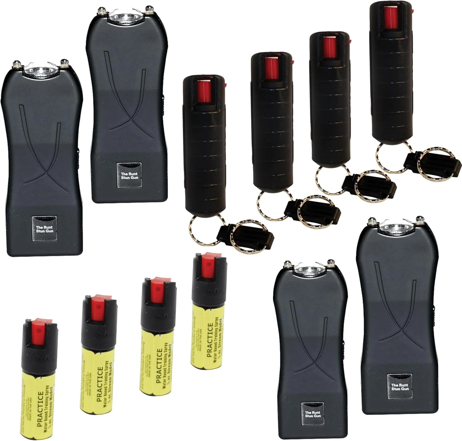 Safety Bundle: Runt 80 Mil Stun Gun, Pepper Shot Pepper Spray and Inert - Lot of 12, Black