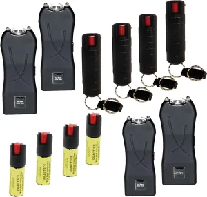 Safety Bundle: Runt 80 Mil Stun Gun, Pepper Shot Pepper Spray and Inert - Lot of 12, Black