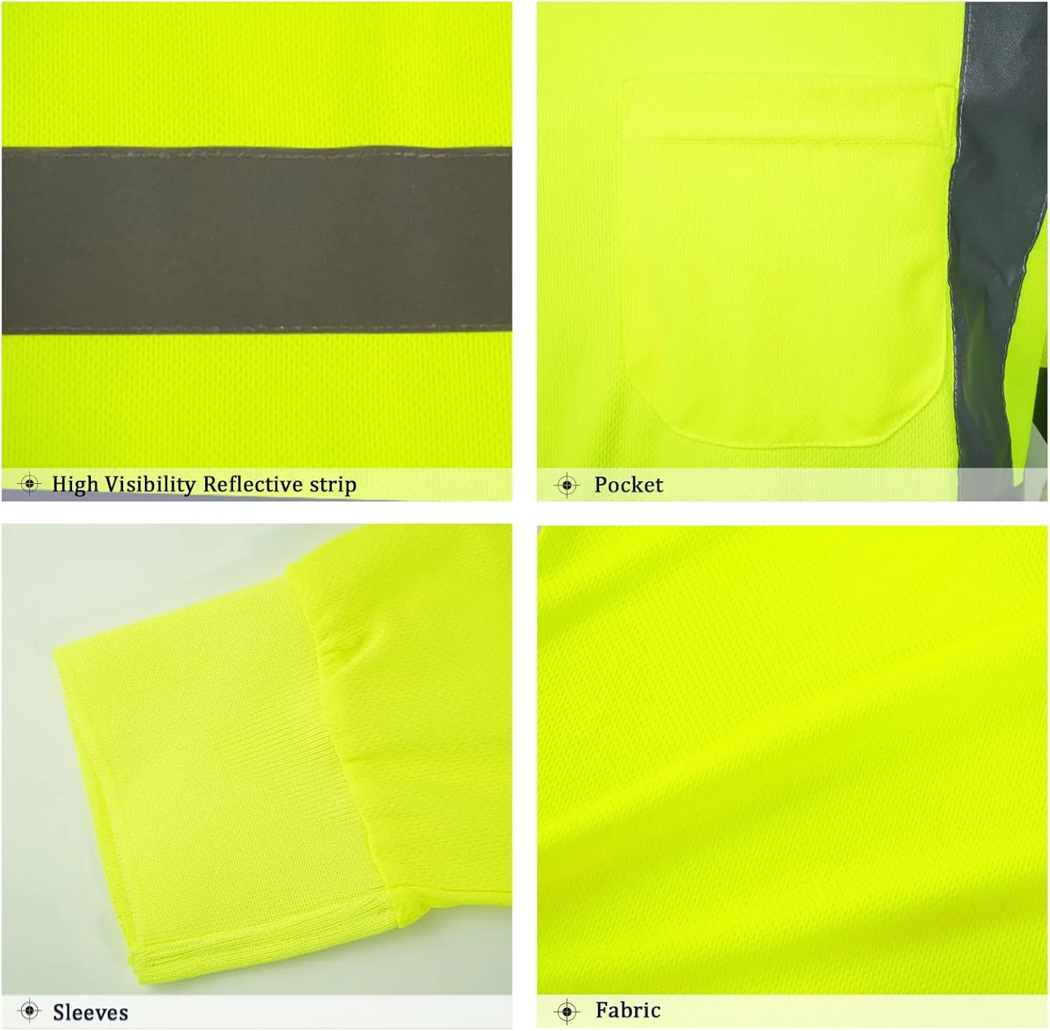 Safety Shirt Long Short Sleeve High Visibility Breathable T Shirt for Work Warehouse Construction Class 3