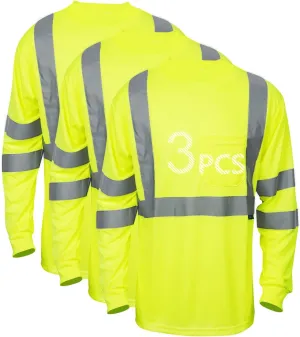 Safety Shirt Long Short Sleeve High Visibility Breathable T Shirt for Work Warehouse Construction Class 3
