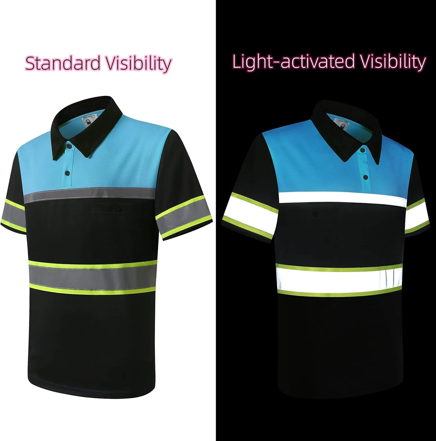 Safety Shirts for Men,High Reflective Men Polo Shirts with Pocket,Short Sleeve Workwear Breathable