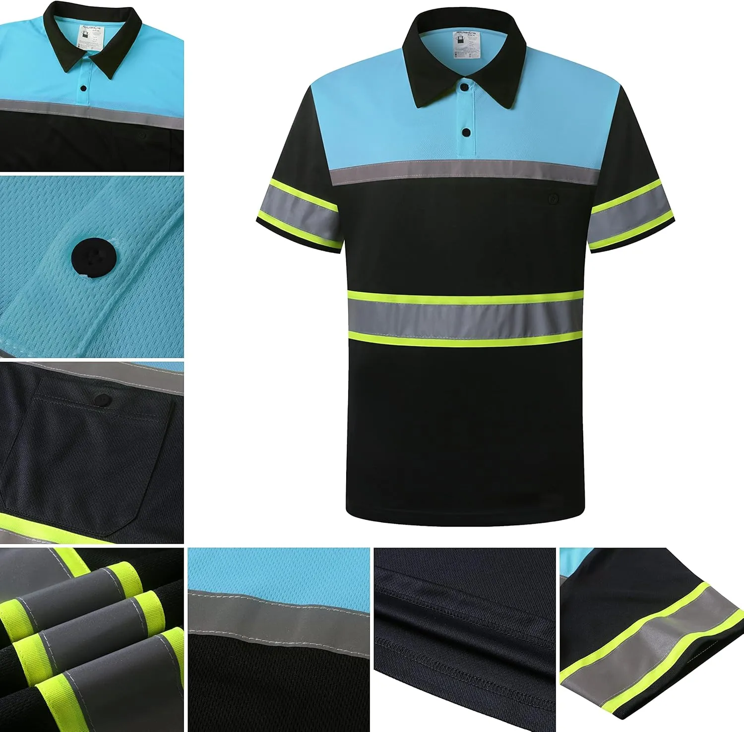 Safety Shirts for Men,High Reflective Men Polo Shirts with Pocket,Short Sleeve Workwear Breathable