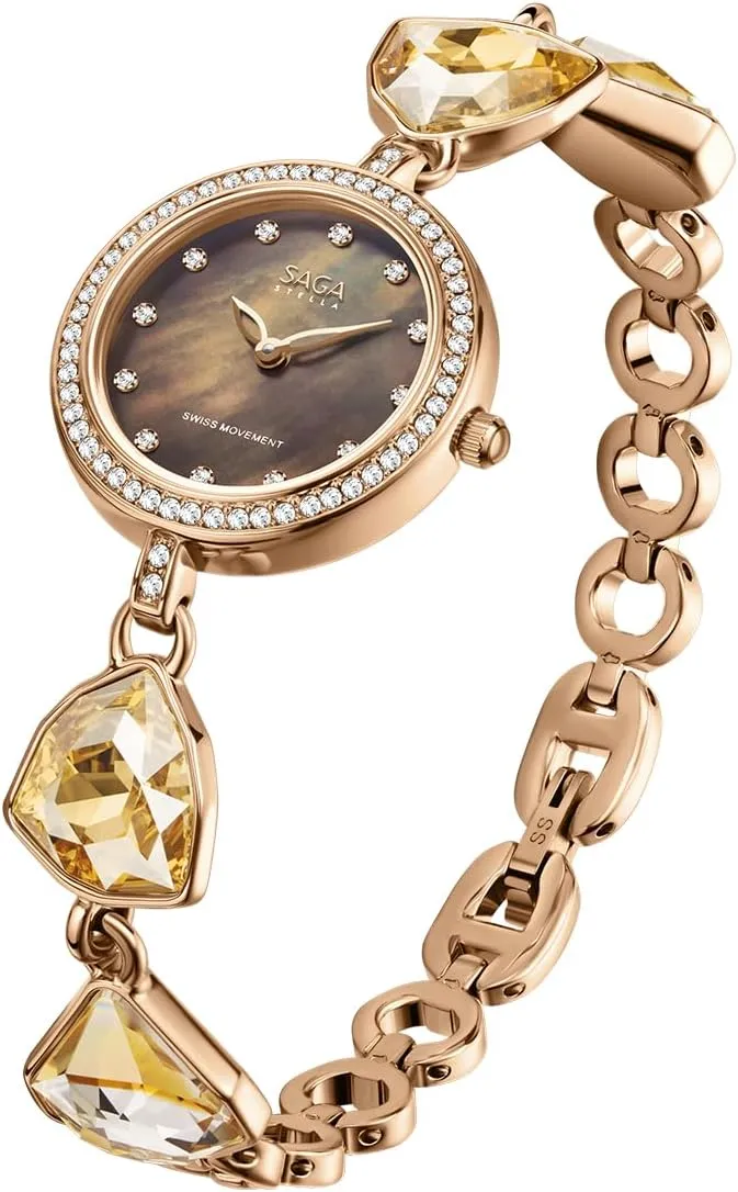 SAGA Change Series Women's Luxury Watch, 22.5mm MOP Dial, Swiss Quartz Movement, 316L Stainless Steel, 30M Water Resistant, Adjustable Crystal Bracelet,Perfect for Special Occasions