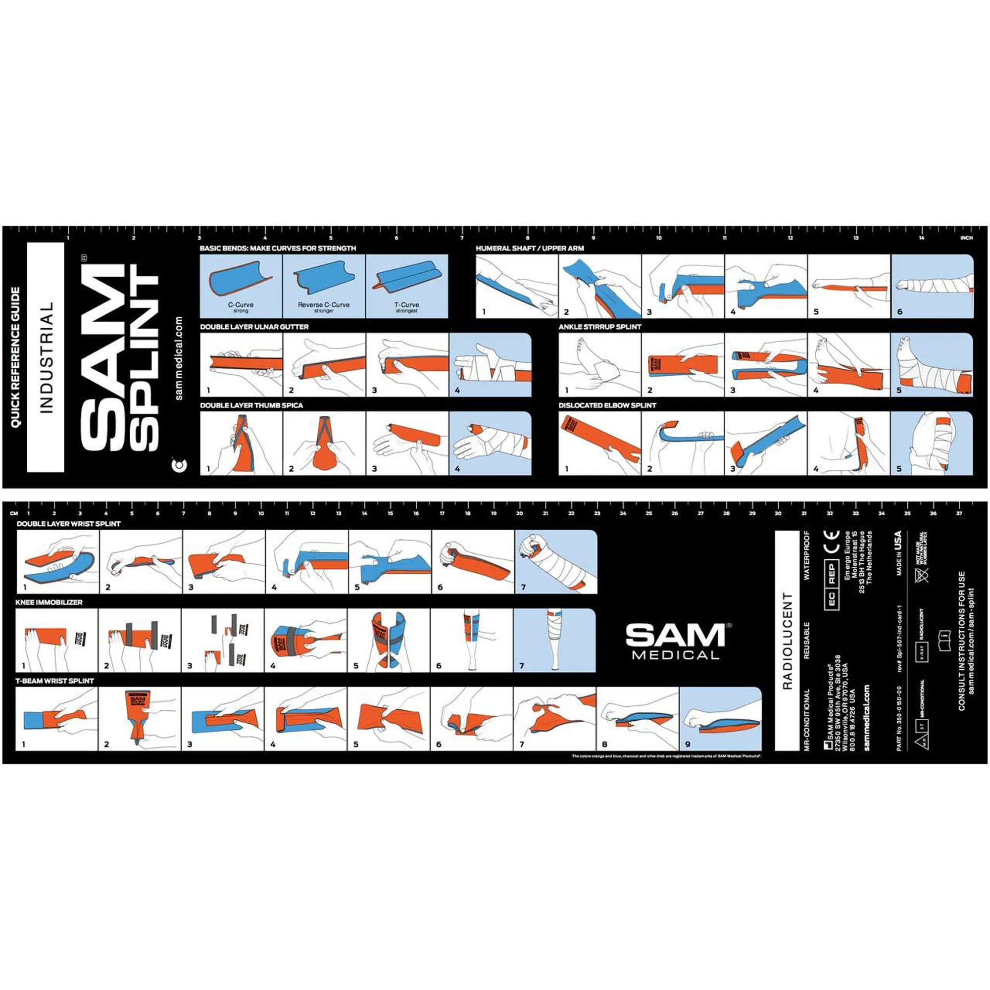 SAM® Splint 36" 91.4cm x 10.8cm Large Rolled - Orange & Blue