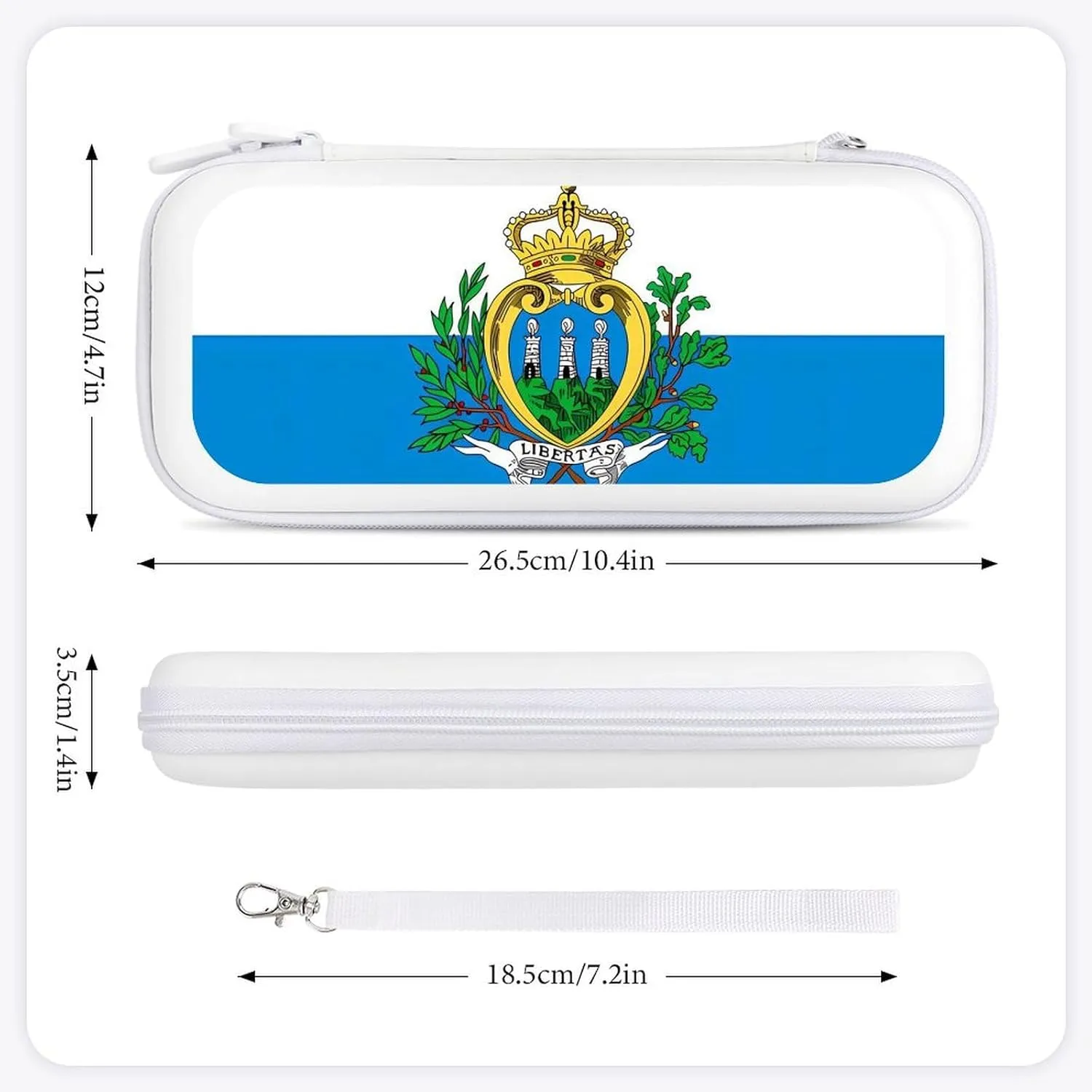 San Marino Flag Hard Shell Travel Case with Rope 15 Game Card Pockets Compatible with Switch Protective