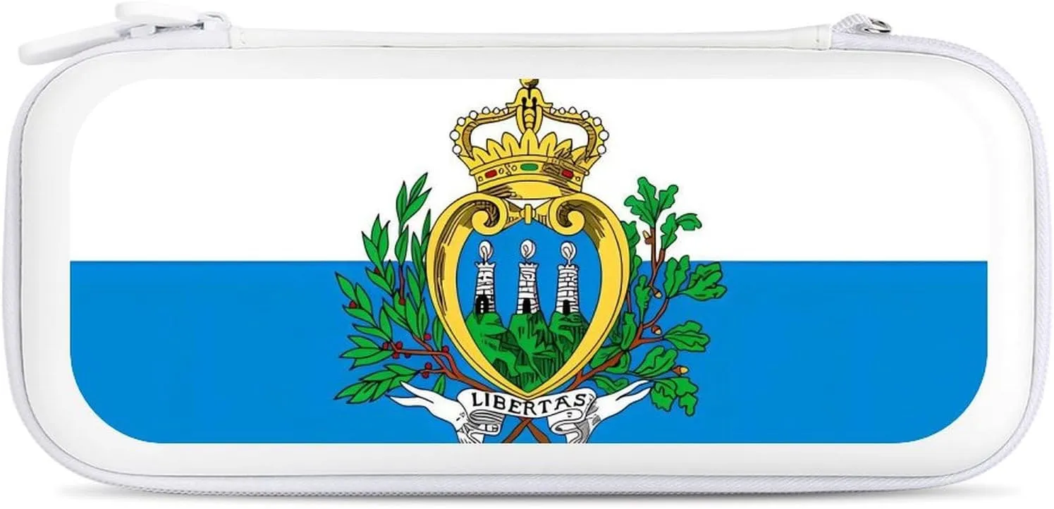San Marino Flag Hard Shell Travel Case with Rope 15 Game Card Pockets Compatible with Switch Protective