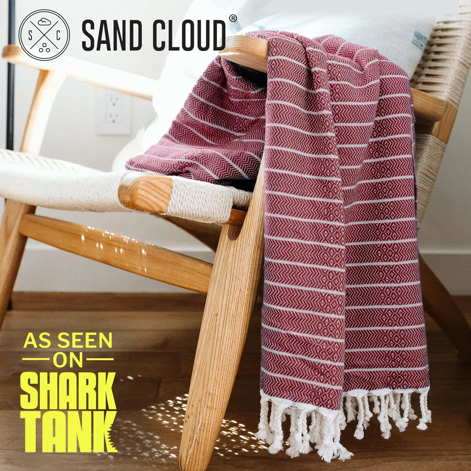 Sand Cloud Turkish Beach Towel - Sand Proof - 100% Certified Organic Turkish Towel - Quick Dry Towel for Beach, Picnic, Blanket or Bath - As Seen on Shark Tank - Gocek Burgundy