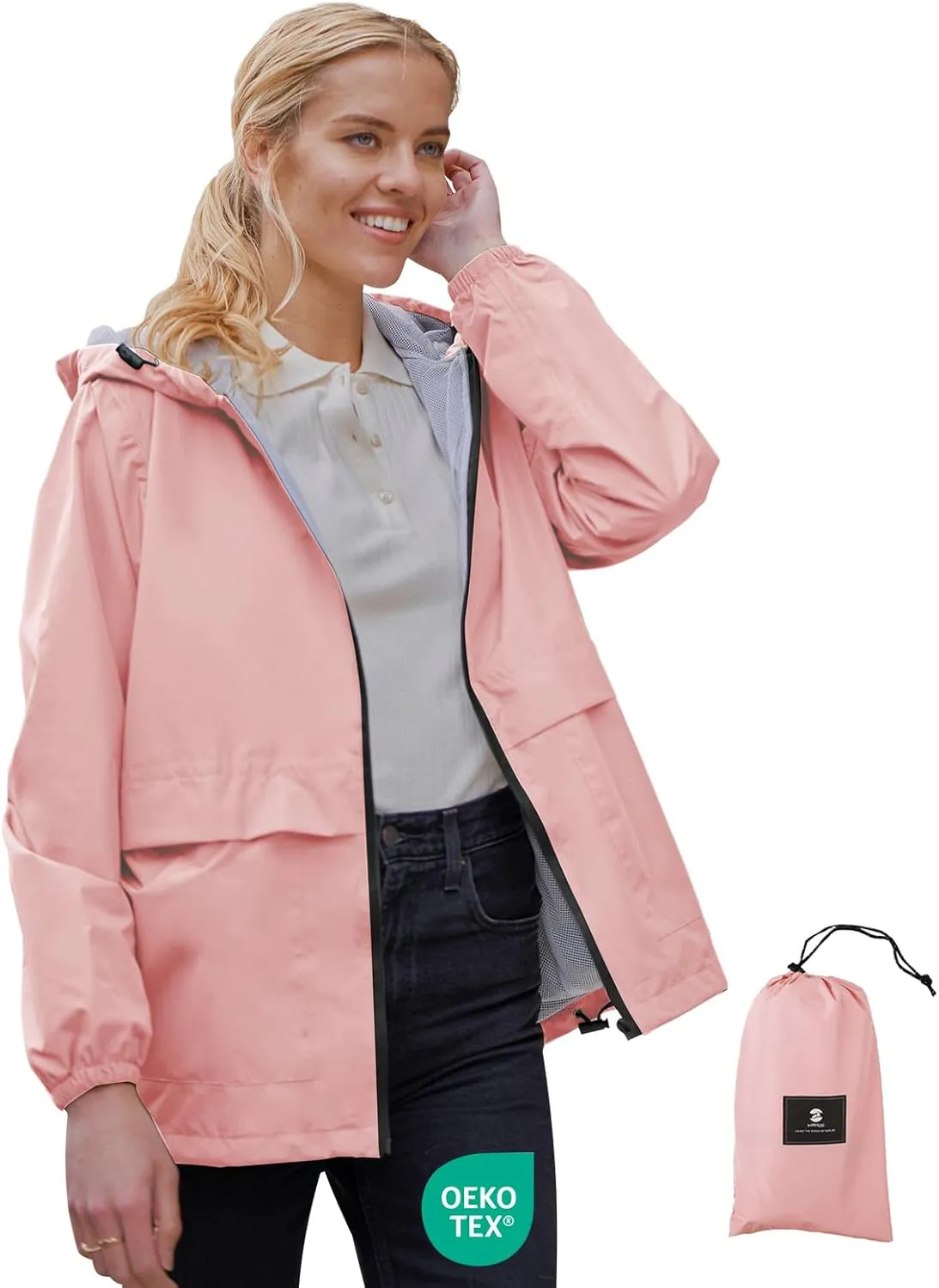 SaphiRose Lightweight Rain Jacket Women Waterproof Breathable Raincoat Packable Hooded Windbreaker