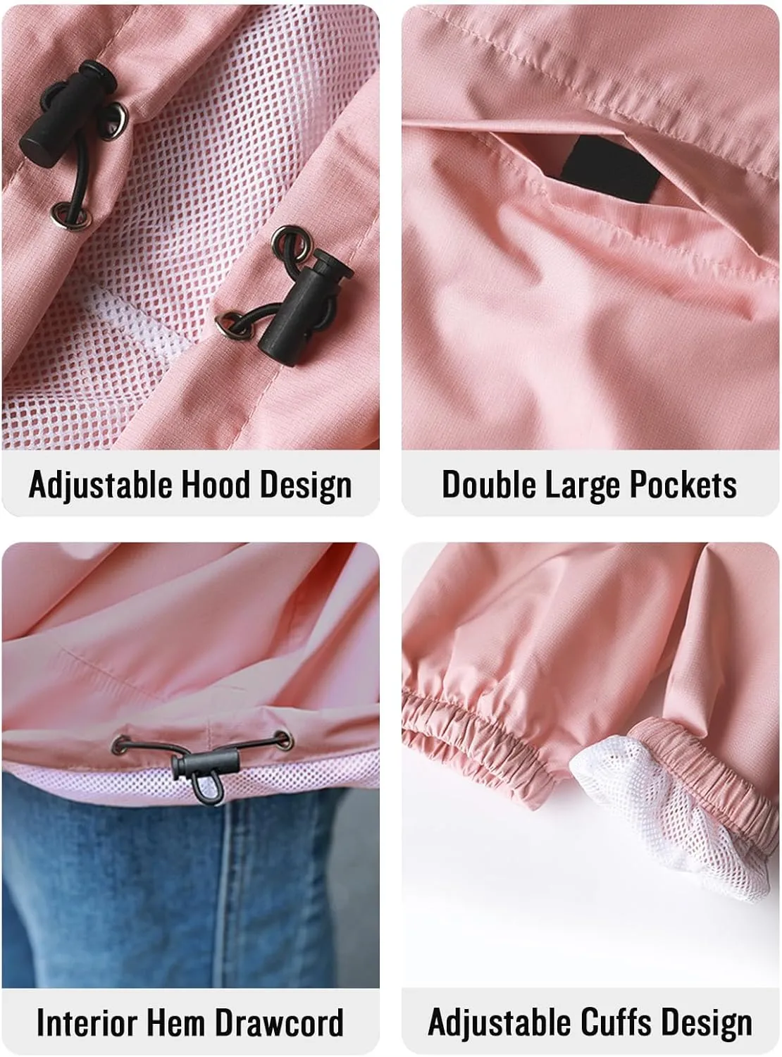 SaphiRose Lightweight Rain Jacket Women Waterproof Breathable Raincoat Packable Hooded Windbreaker