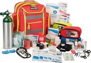 Scherber Fully-Stocked Premium First Responder Backpack | EMT/EMS Medic Trauma & Oxygen Medical Professional Kit | Bag w/ 4 Color-Coded Removable Pouches, O2 Storage, & 250  First Aid Supplies - Red