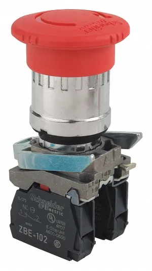 Schneider Electric Emergency Stop Push Button, Type of Operator: 40mm Mushroom Head, Size: 22mm, Action: Maintained Pus
