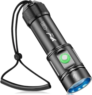 Scuba Diving Flashlight with Rechargeable Power 2500 Lumens Underwater Flashlight 328ft IPX8 Waterproof 4 Modes Scuba Dive Light with Charger for Deep Sea Snorkeling (Black)