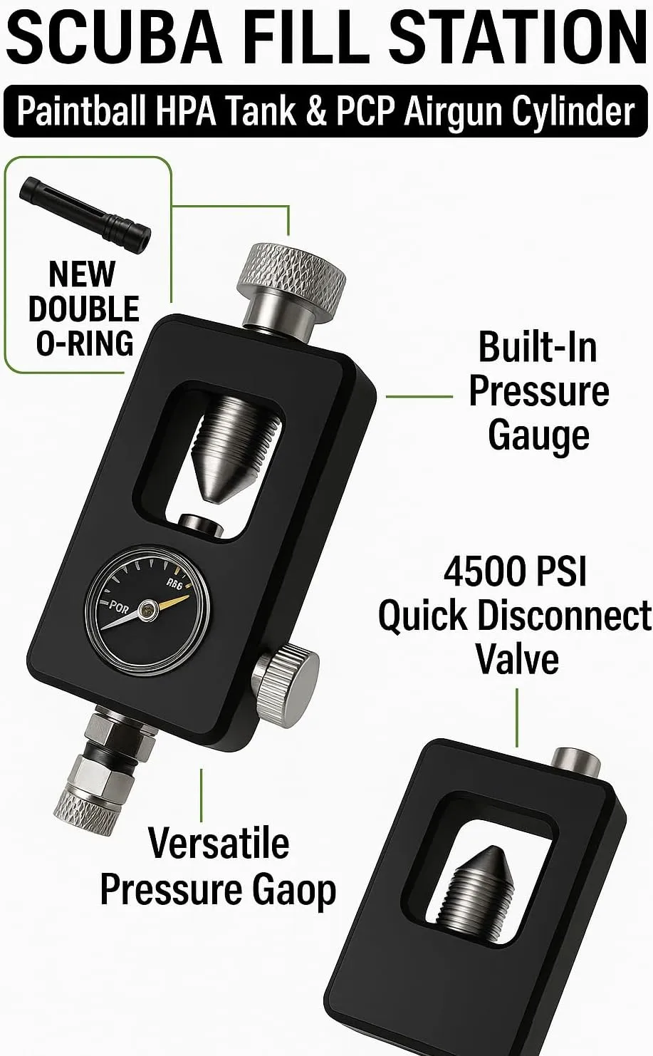 Scuba Fill Station with Pressure Gauge – Paintball HPA Tank Refill Adapter | PCP Airgun & Diving Cylinder Charging Kit | 4500 PSI Quick Disconnect Valve