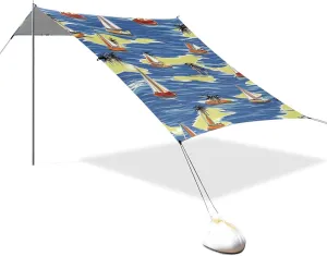 Seaside Sailboat Summer Scene Designed UPF50  Beach Tent Lightweight Sun Shelter with Sandbags & Sand Shovel for Family Travel sombrillas para Playa