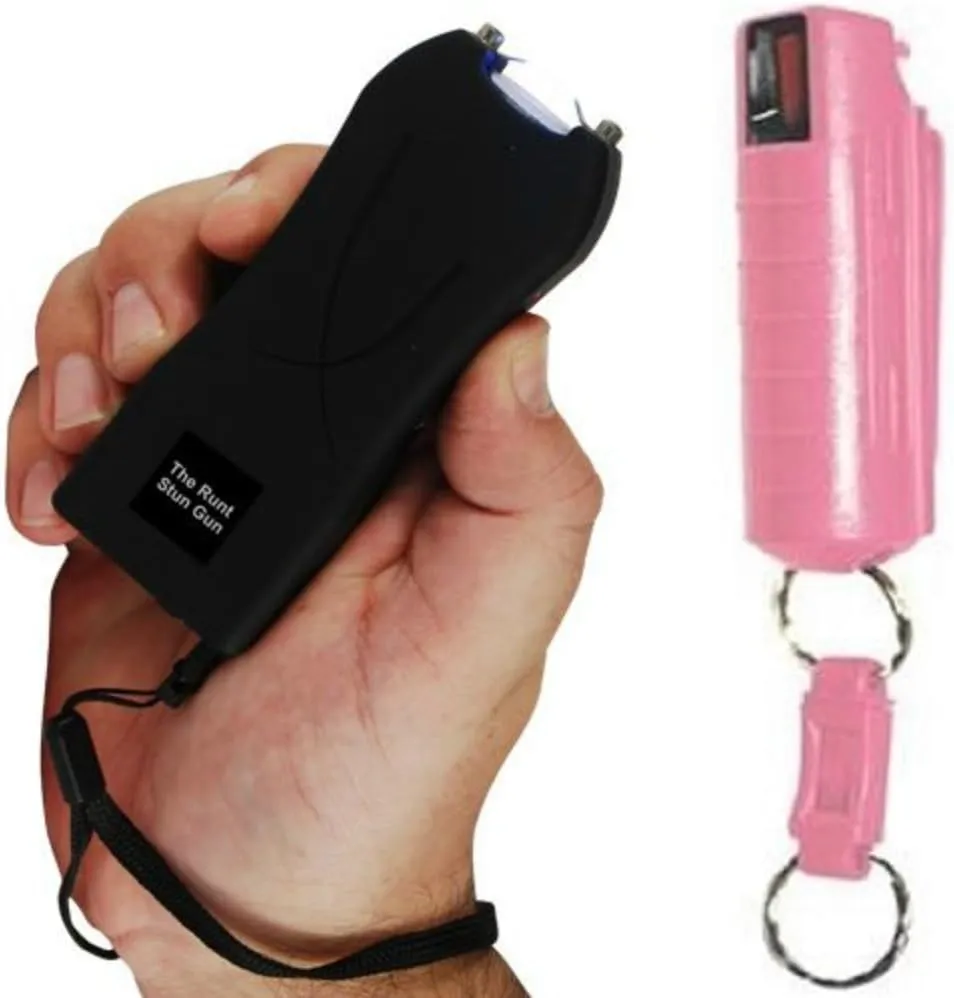 Self Defense Protection Bundle (1) Runt 20 Million Volt Stun Gun (1) Pepper Shot .5 OZ O.C. Pepper Spray with Quick Release Key Ring