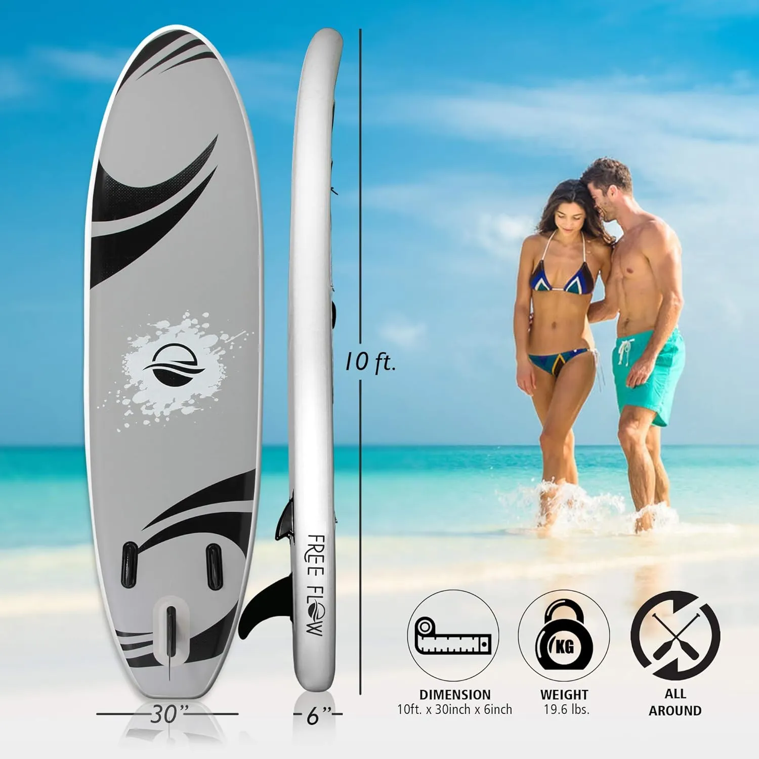 SereneLife Inflatable Stand Up Paddle Board with Premium SUP Accessories – Wide Stable Design with Non-Slip EVA Deck Pad for Adults and Youth of All Skill Levels, 350 lbs Capacity