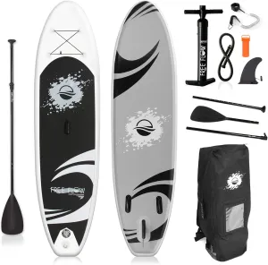 SereneLife Inflatable Stand Up Paddle Board with Premium SUP Accessories – Wide Stable Design with Non-Slip EVA Deck Pad for Adults and Youth of All Skill Levels, 350 lbs Capacity