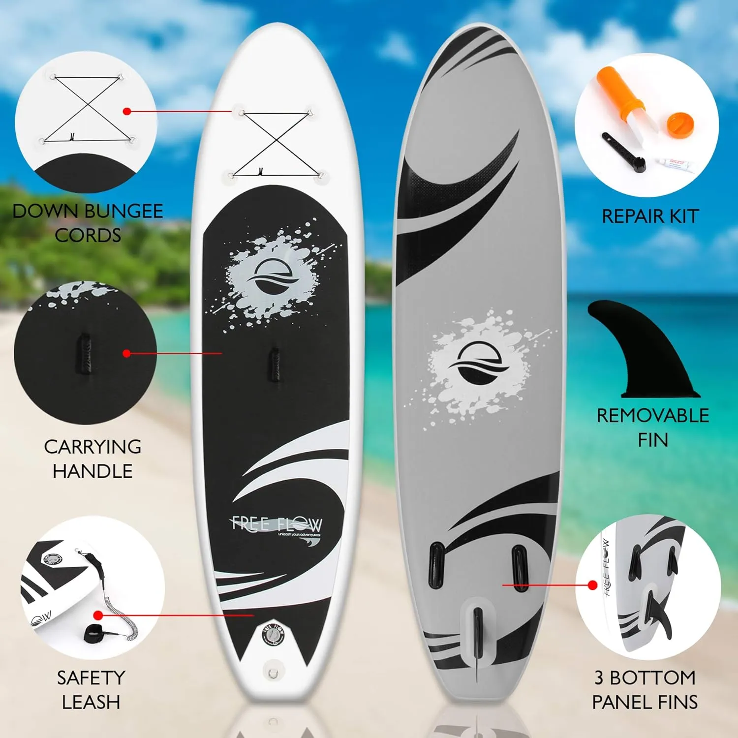 SereneLife Inflatable Stand Up Paddle Board with Premium SUP Accessories – Wide Stable Design with Non-Slip EVA Deck Pad for Adults and Youth of All Skill Levels, 350 lbs Capacity