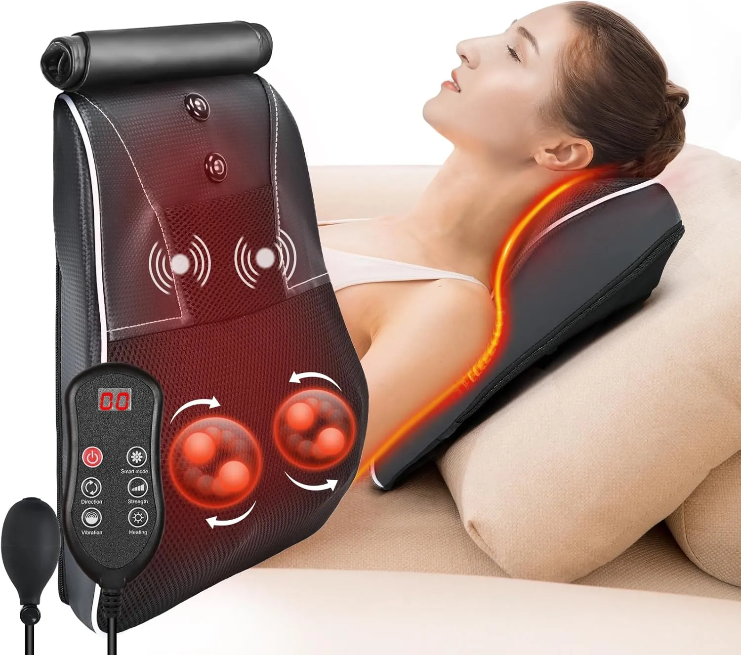 Shiatsu Neck and Back Massager with Heat,Neck Massager for Pain Relief deep Tissue,3D Kneading Massage Pillow for Back,Shoulder,Leg,Gifts for Mom,Dad,Women (Black)