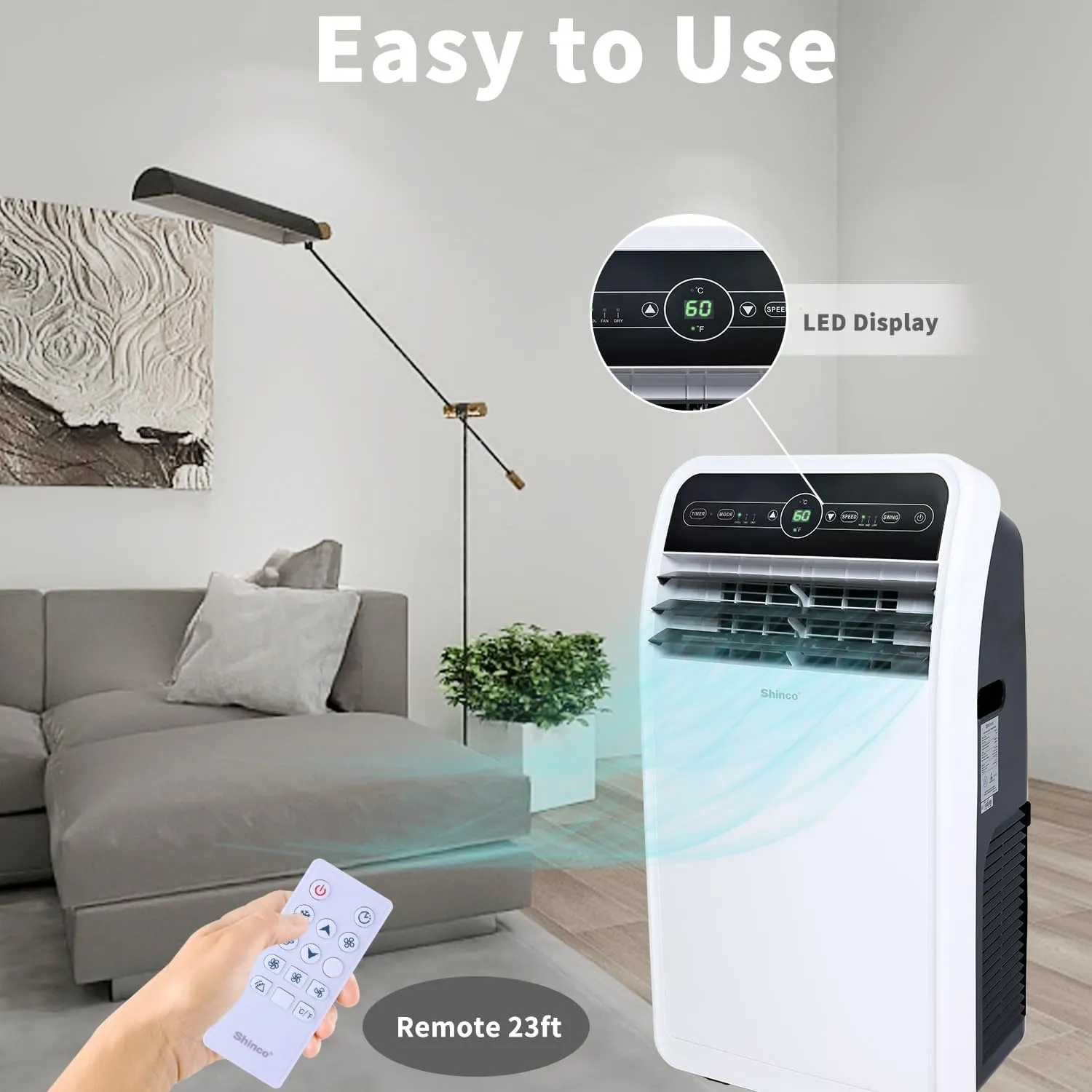 Shinco 12,000 BTU Portable Air Conditioner, Portable AC Unit with Built-in Cool, Dehumidifier&Fan Modes for Room up to 400 sq.ft, with Remote Control, 24 Hour Timer, Installation Kit