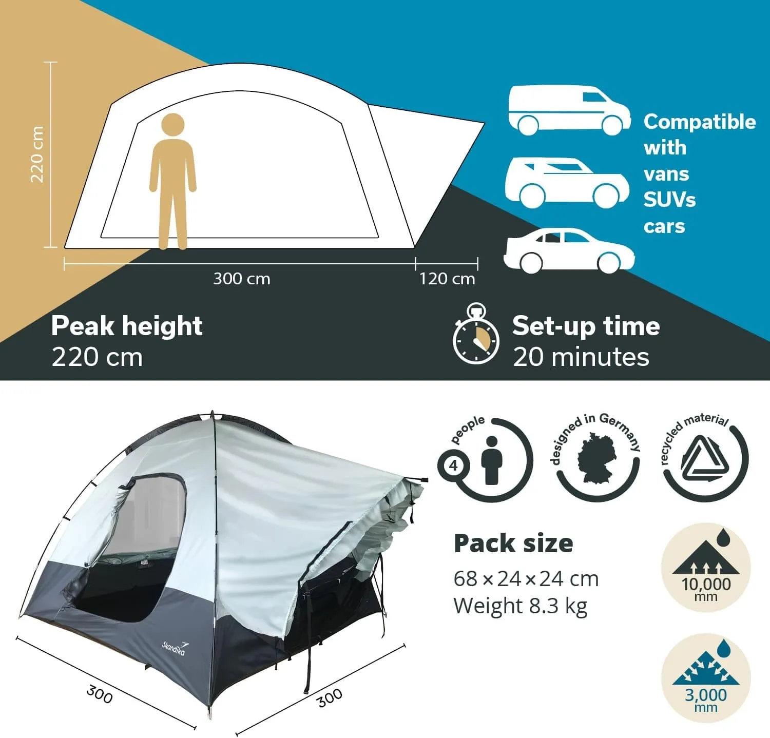 Skandika Pitea SUV 4 Person Freestanding Awning/Tent in Green (SKA0036)