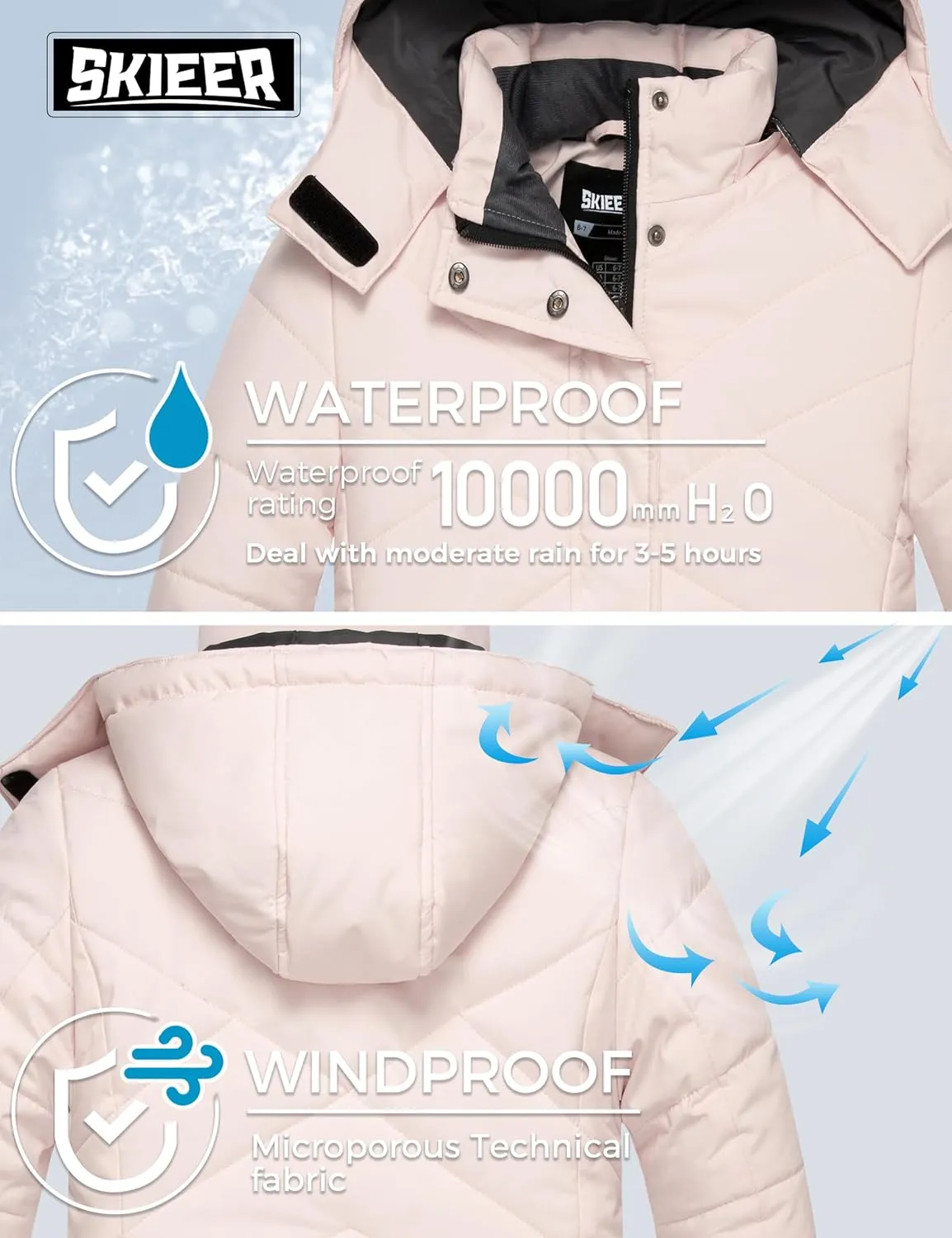 Skieer Girls' Waterproof Ski Jacket Warm Windproof Snow Winter Coat