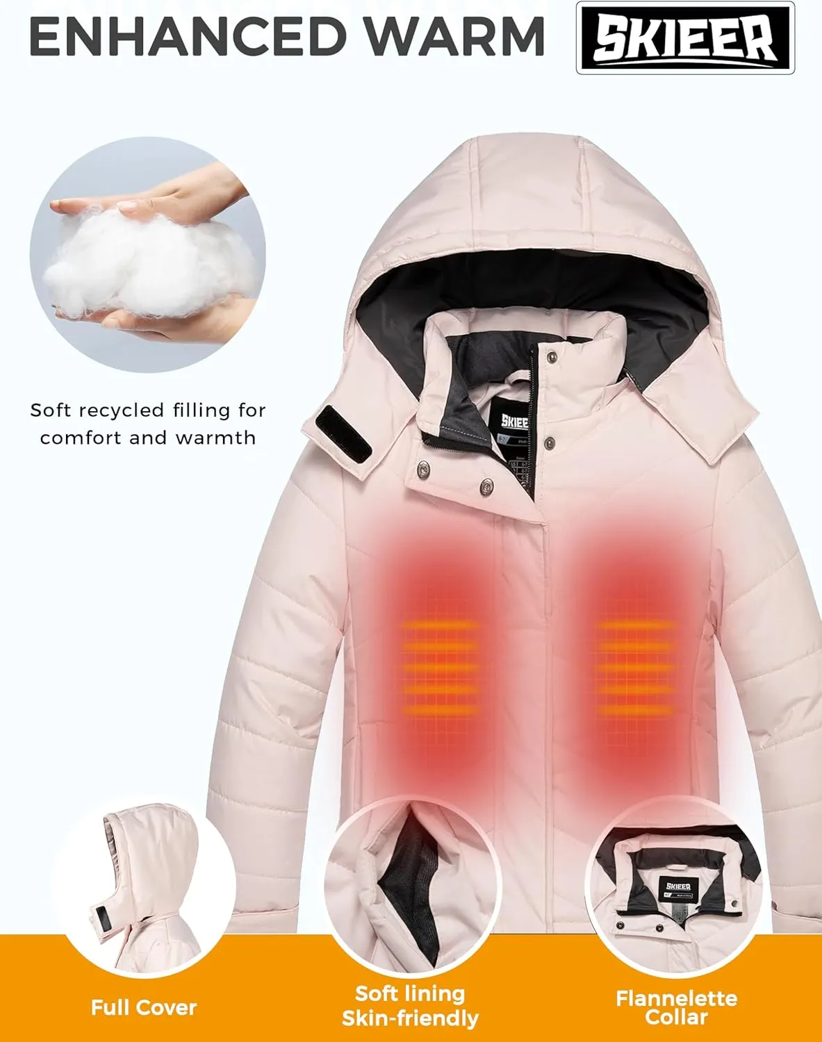 Skieer Girls' Waterproof Ski Jacket Warm Windproof Snow Winter Coat