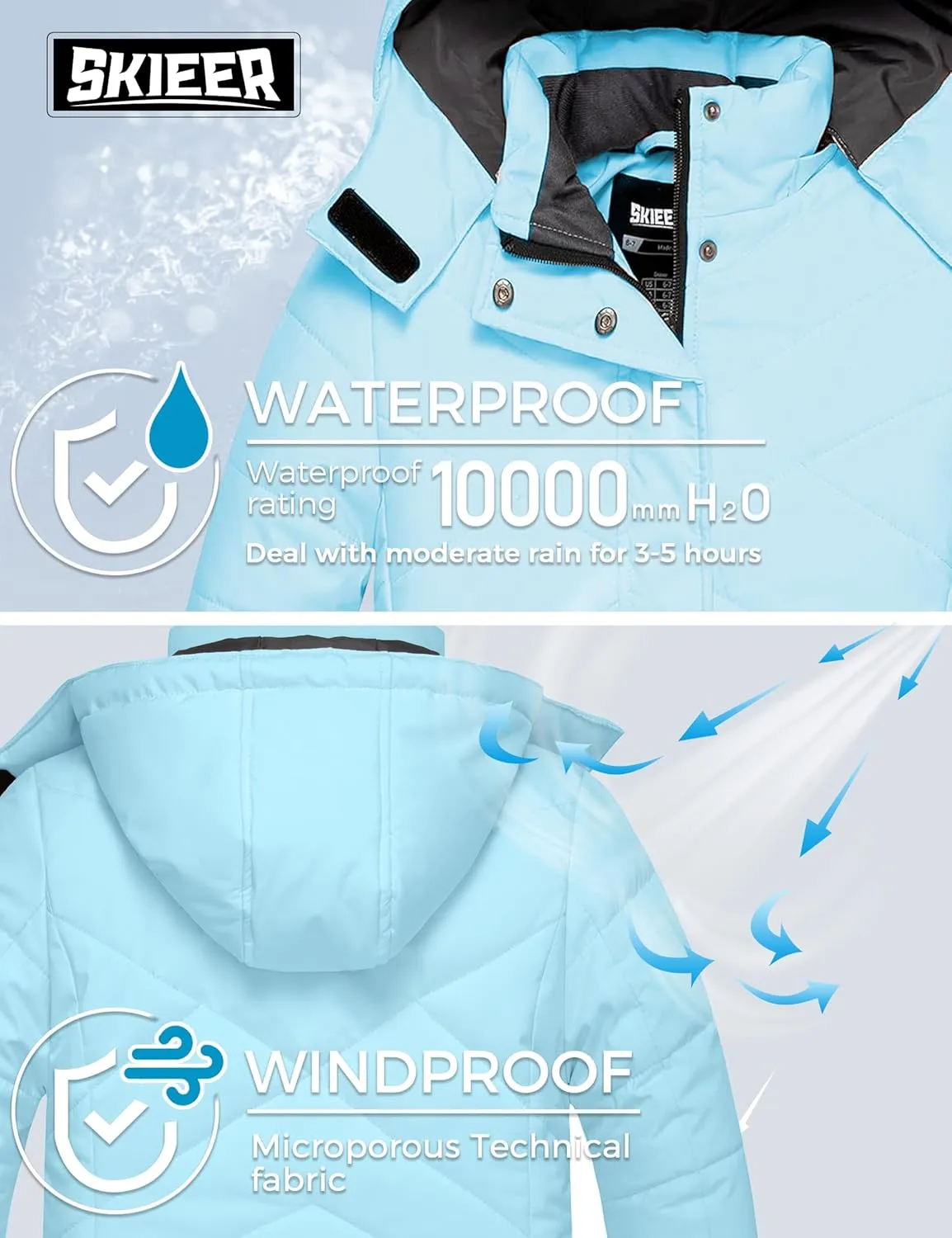 Skieer Girls' Waterproof Ski Jacket Warm Windproof Snow Winter Coat
