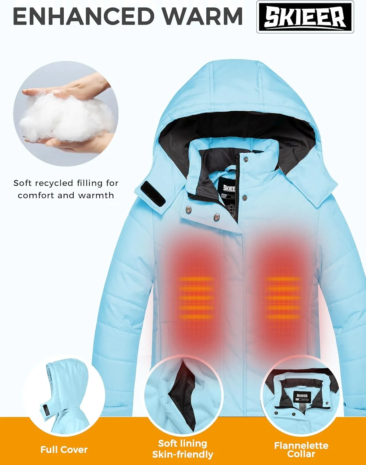 Skieer Girls' Waterproof Ski Jacket Warm Windproof Snow Winter Coat