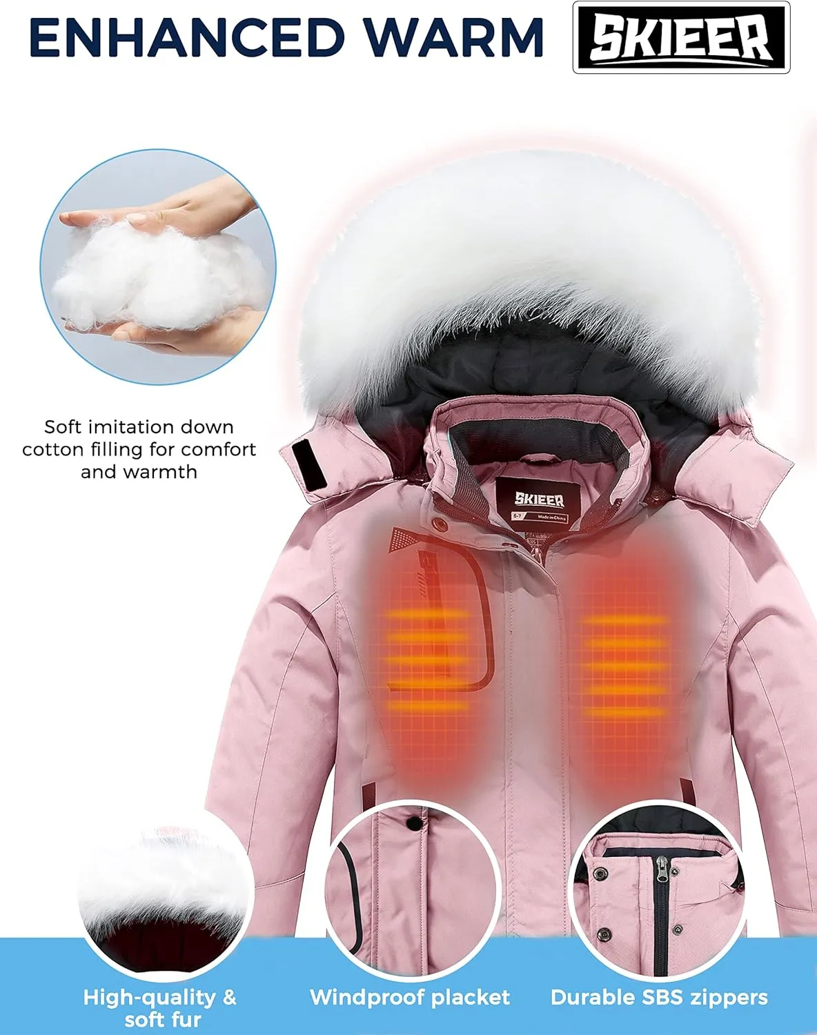 Skieer Girl's Waterproof Ski Jacket Windproof Winter Jacket Hooded Rain Coat