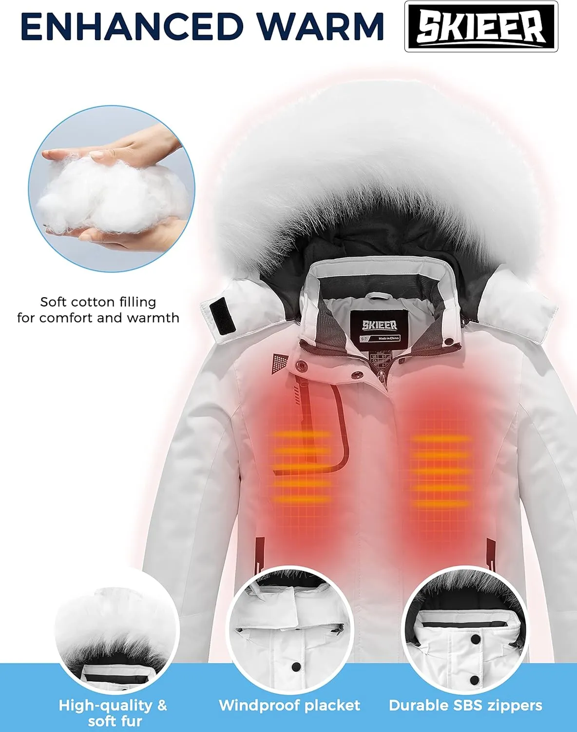 Skieer Girl's Waterproof Ski Jacket Windproof Winter Jacket Hooded Rain Coat