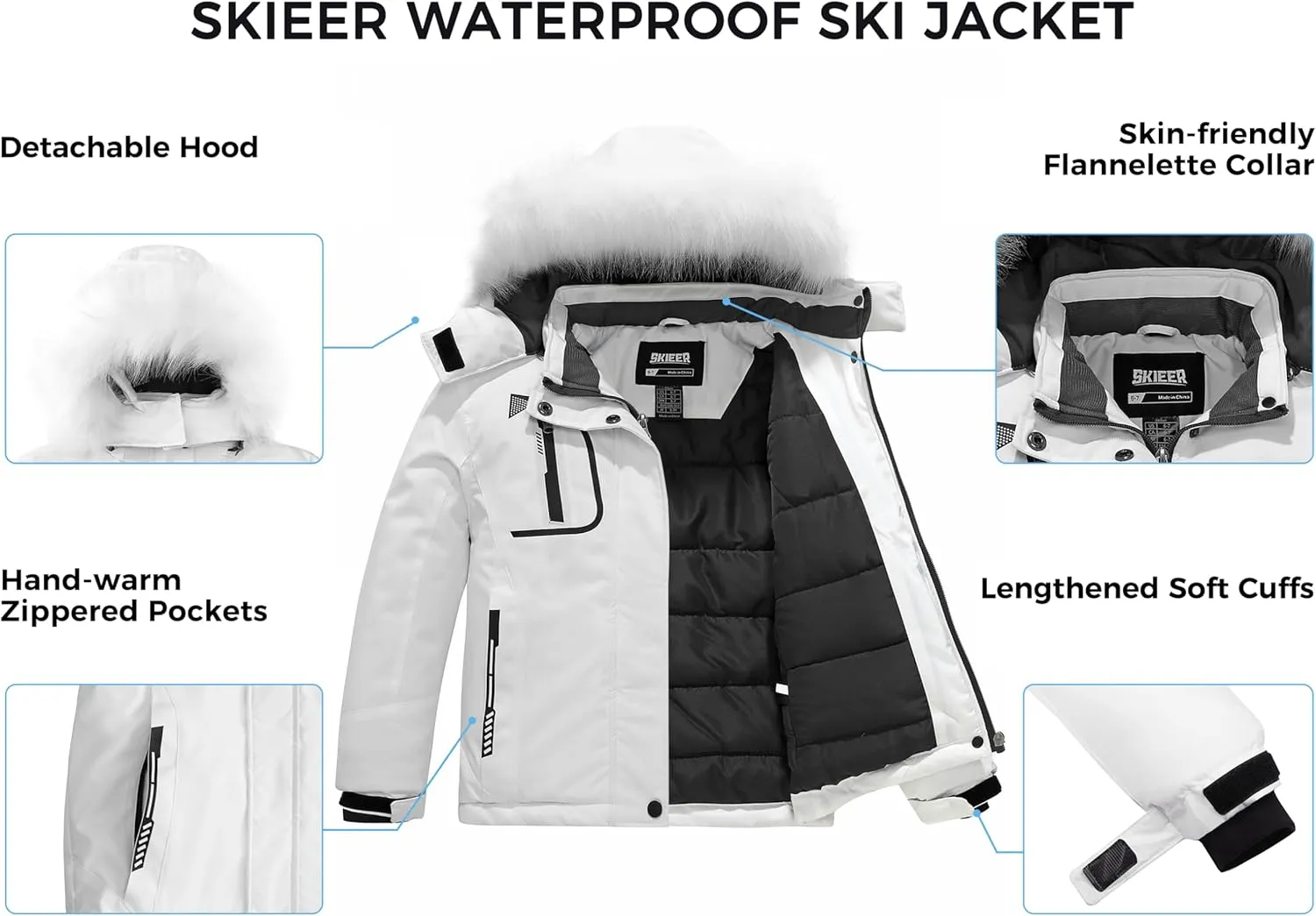 Skieer Girl's Waterproof Ski Jacket Windproof Winter Jacket Hooded Rain Coat