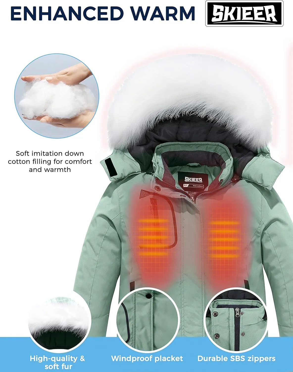 Skieer Girl's Waterproof Ski Jacket Windproof Winter Jacket Hooded Rain Coat