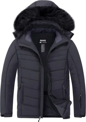 Skieer Men's Waterproof Ski Jacket Windproof Winter Coat Hooded Puffer Jacket Snowboard Rain Jacket