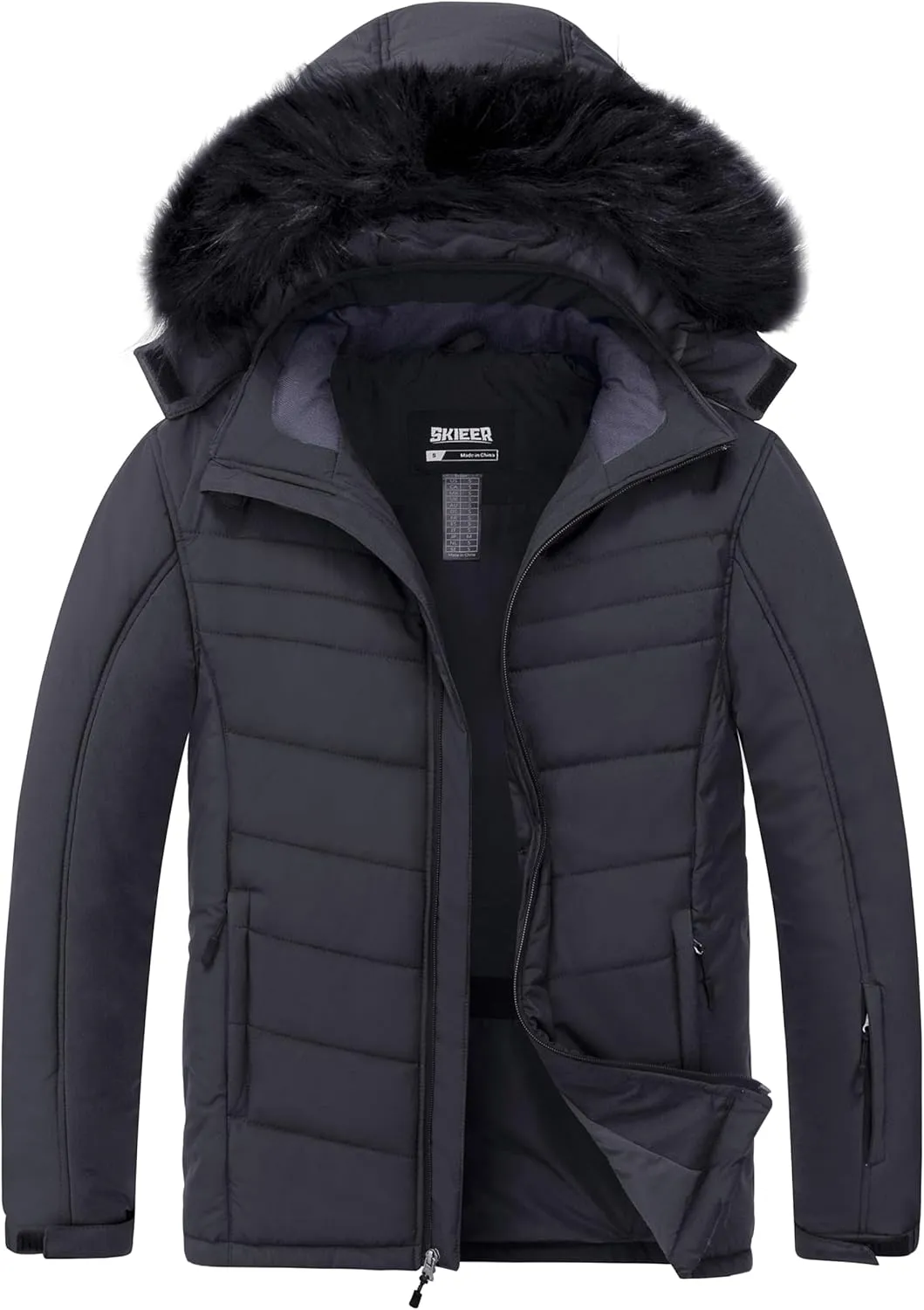Skieer Men's Waterproof Ski Jacket Windproof Winter Coat Hooded Puffer Jacket Snowboard Rain Jacket