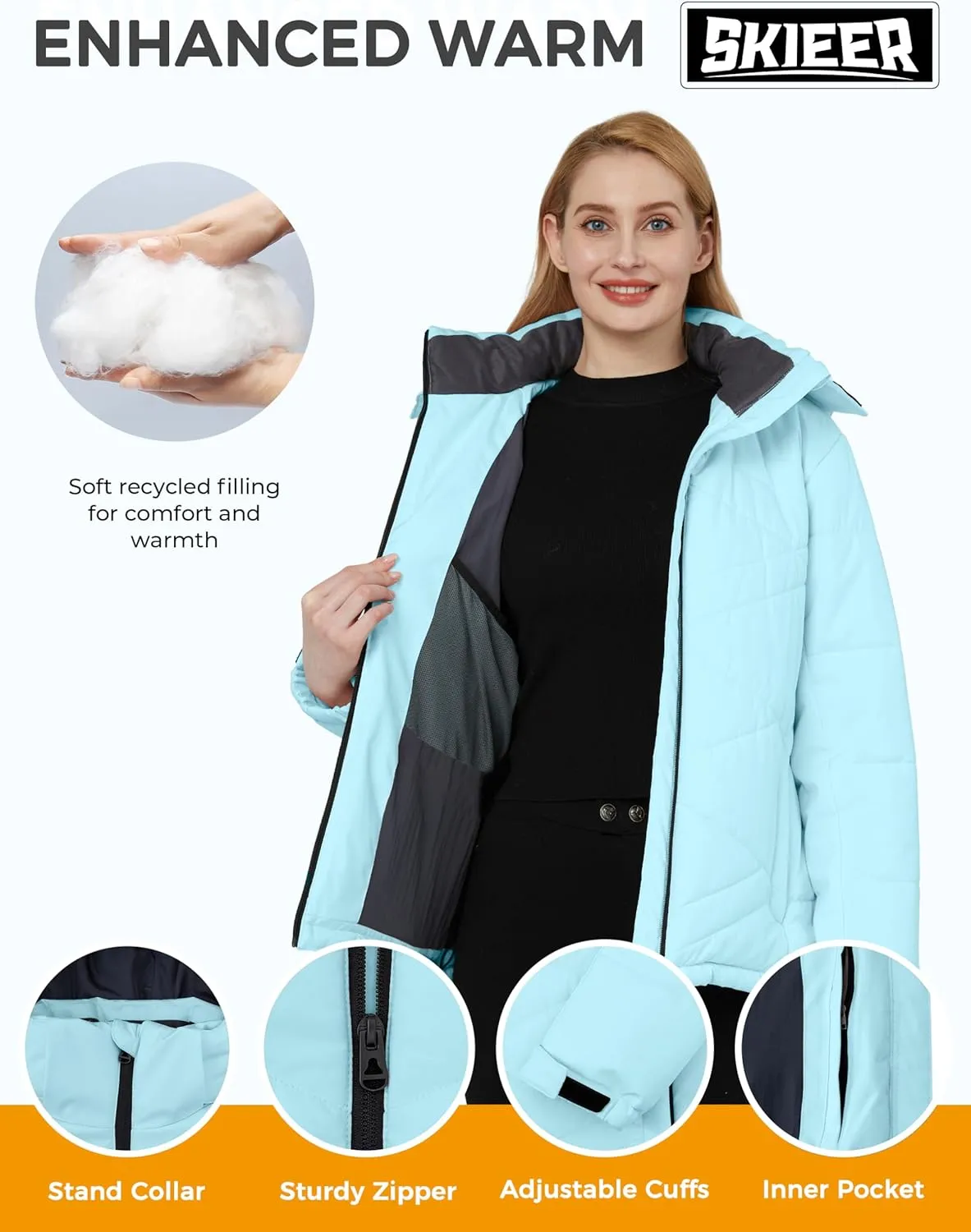 Skieer Women's Waterproof Ski Jacket Warm Snow Winter Coat Mountain Windproof Hooded Raincoat