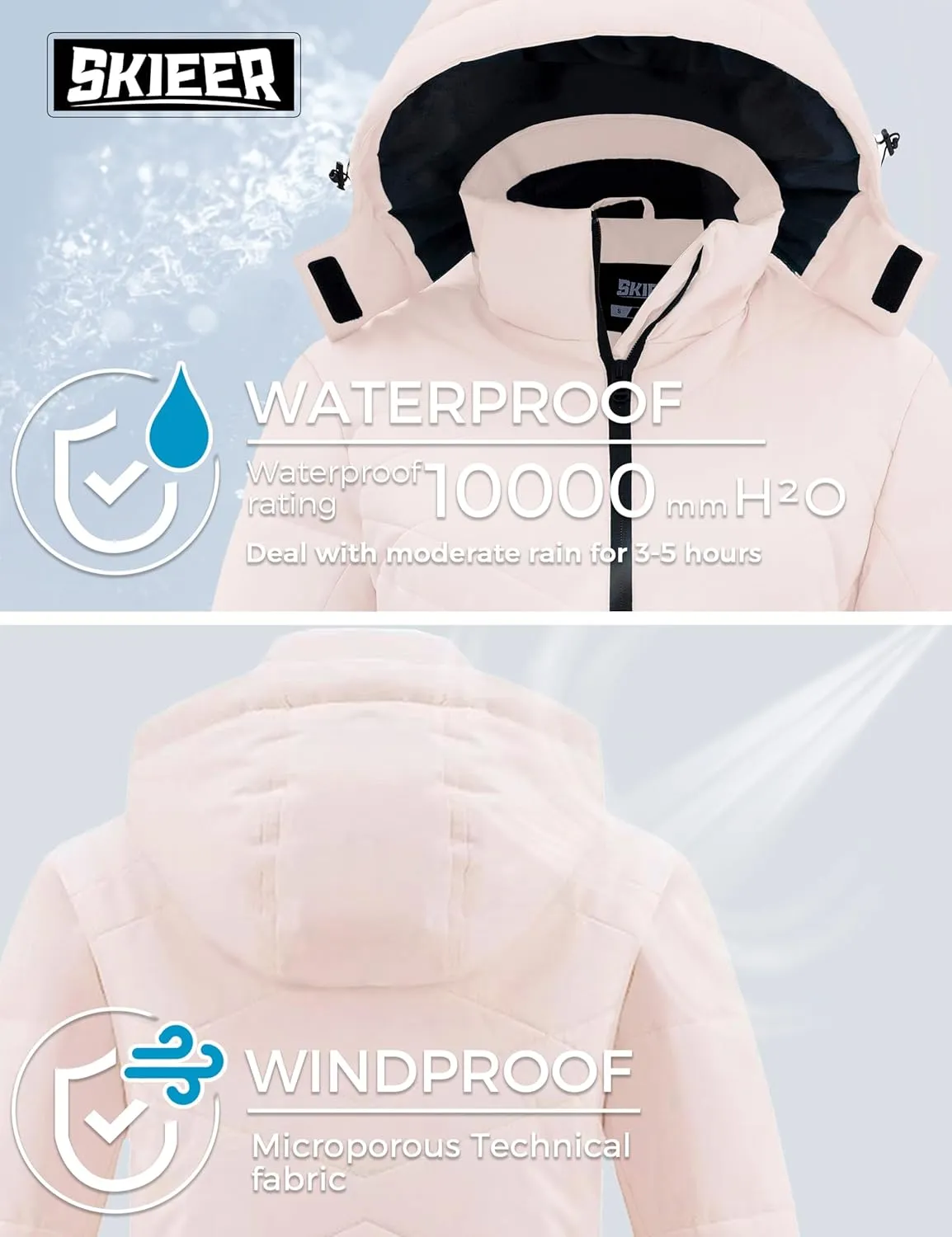 Skieer Women's Waterproof Ski Jacket Warm Snow Winter Coat Mountain Windproof Hooded Raincoat