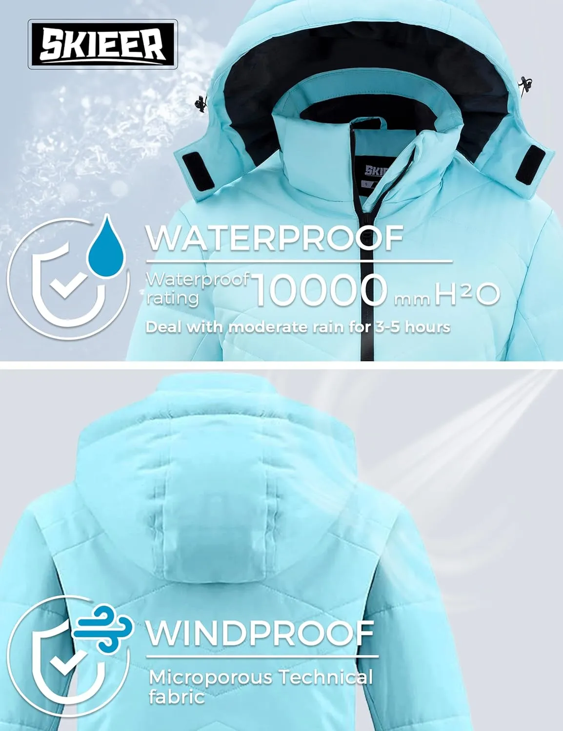 Skieer Women's Waterproof Ski Jacket Warm Snow Winter Coat Mountain Windproof Hooded Raincoat