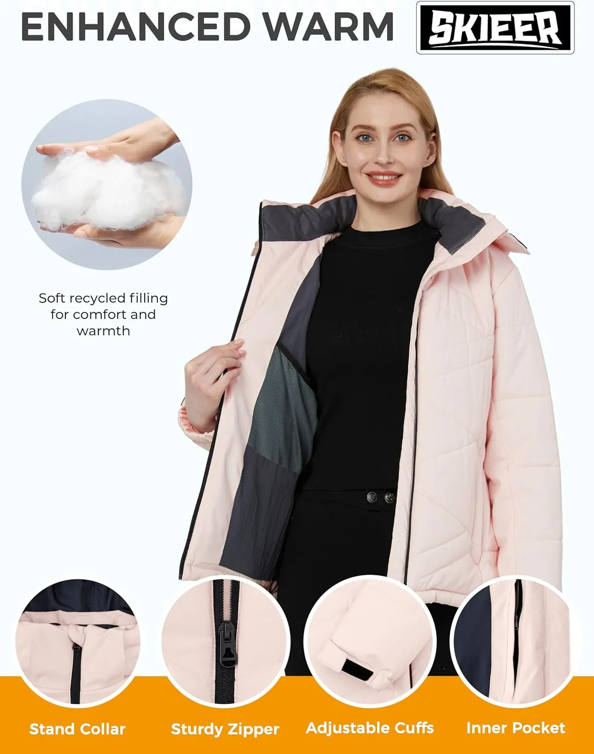 Skieer Women's Waterproof Ski Jacket Warm Snow Winter Coat Mountain Windproof Hooded Raincoat