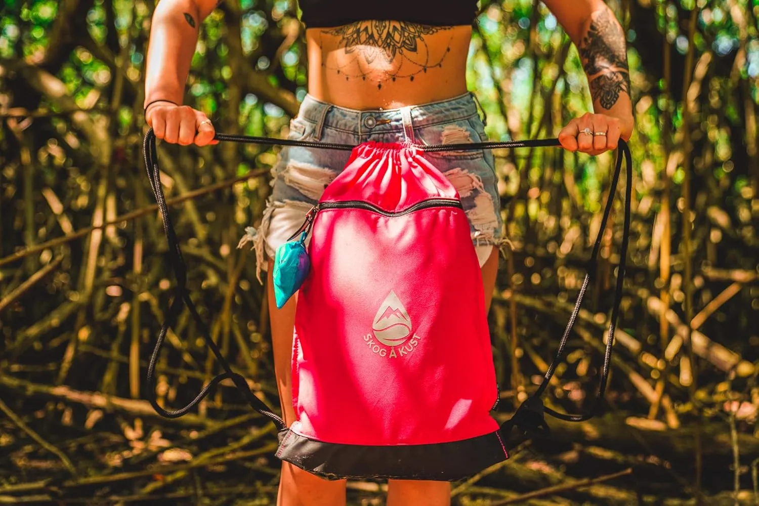Skog Å Kust GymSak | Patented 2-in-1 Drawstring Cinch Bag with Removable Waterproof Dry Bag | Black & Grey