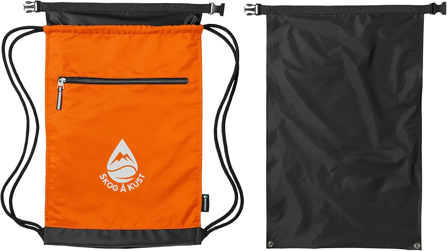 Skog Å Kust GymSak | Patented 2-in-1 Drawstring Cinch Bag with Removable Waterproof Dry Bag | Orange