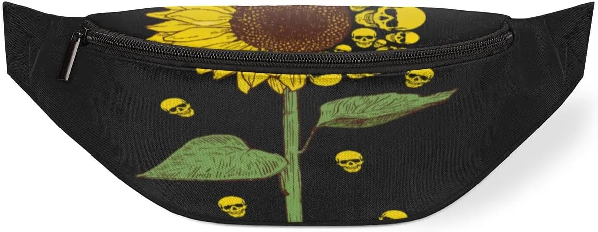 Skulls Sunflower Fanny Pack for Women Men Waist Pack Crossbody Bag with Adjustable Belt for Travel Hiking Running Cycling Festivals