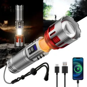 SKYFIRE LED Rechargeable Flashlight 20000.00lm High Lumens with Ambient Lamp,Super Bright Tactical Flashlights 2Colors,Focusable,Waterproof Flash Light for Camping Essentials,Outdoor &Home Gift-Silver