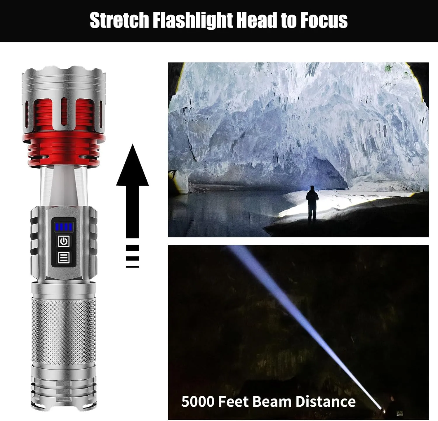 SKYFIRE LED Rechargeable Flashlight 20000.00lm High Lumens with Ambient Lamp,Super Bright Tactical Flashlights 2Colors,Focusable,Waterproof Flash Light for Camping Essentials,Outdoor &Home Gift-Silver